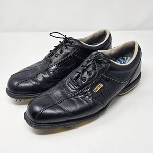FootJoy Dryjoys Golf Shoes Mens 10.5 Black Optiflex Leather Lace Up Spikes